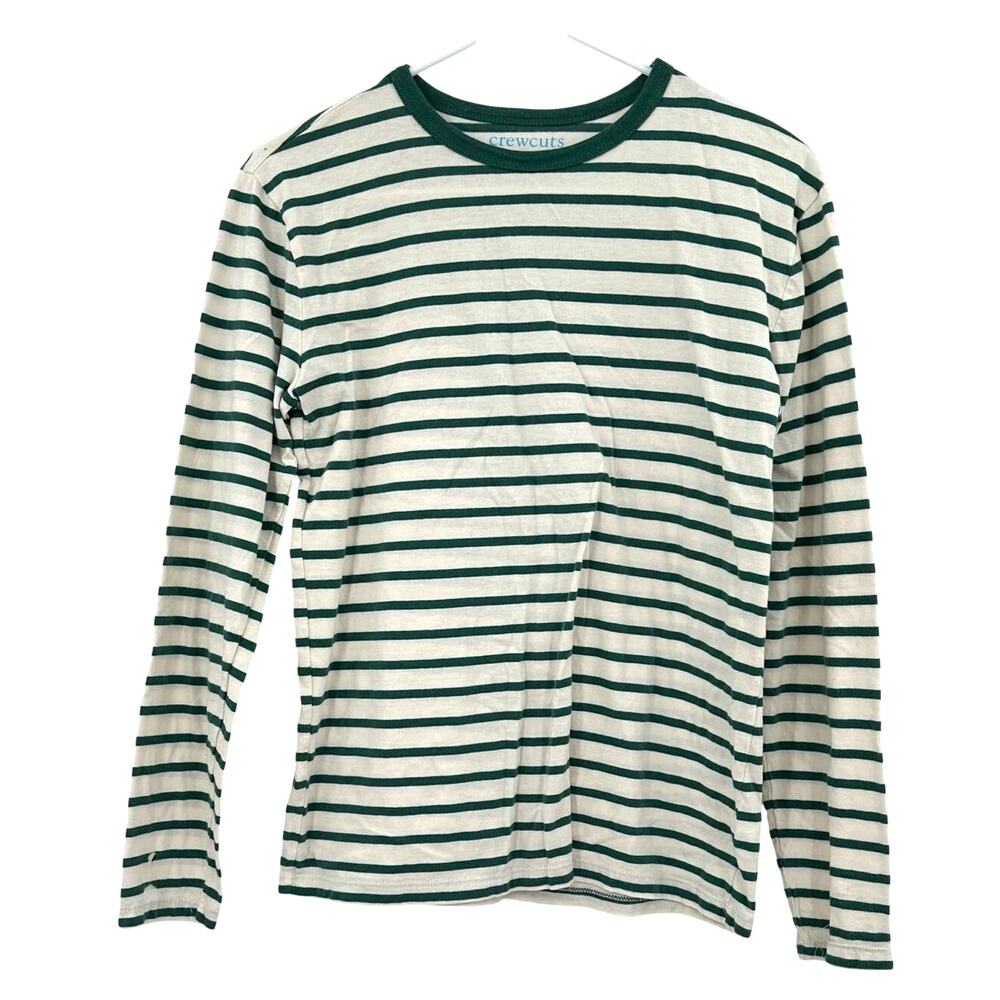 Crewcuts by J. Crew‎ size XL 12 / 14 Green White Striped Long Sleeve Top Shirt